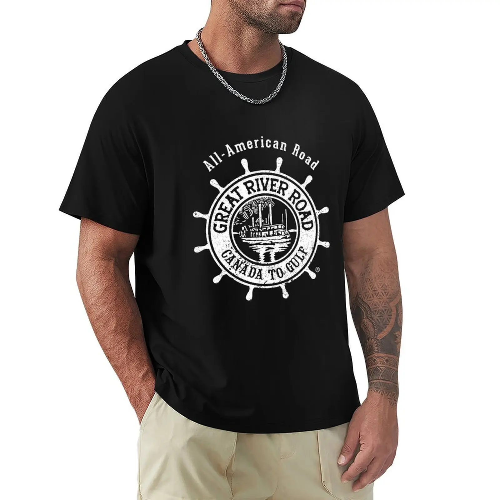 

Paddle Wheel - Distressed Logo - White T-Shirt T-shirts oversize boys whites mens graphic t-shirts big and tall