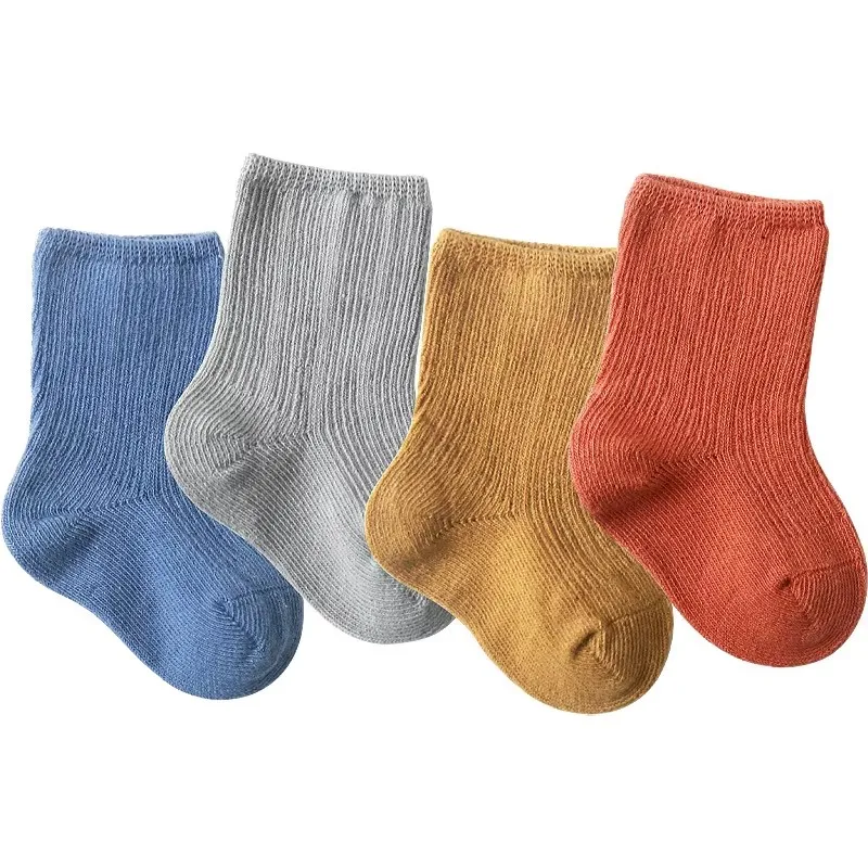 3Pairs Spring Autumn Baby Socks Infant Cotton Solid Color Soft Comfortable Japanese Korean Style Mid-Calf Socks For Daily Life