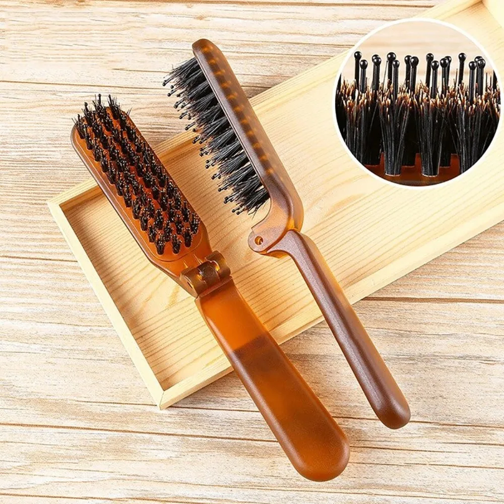 High Quality Amber Boar Bristle Hair Brush Portable Scalp Massage Styling Tool Head Massager Foldable Shaving Brush