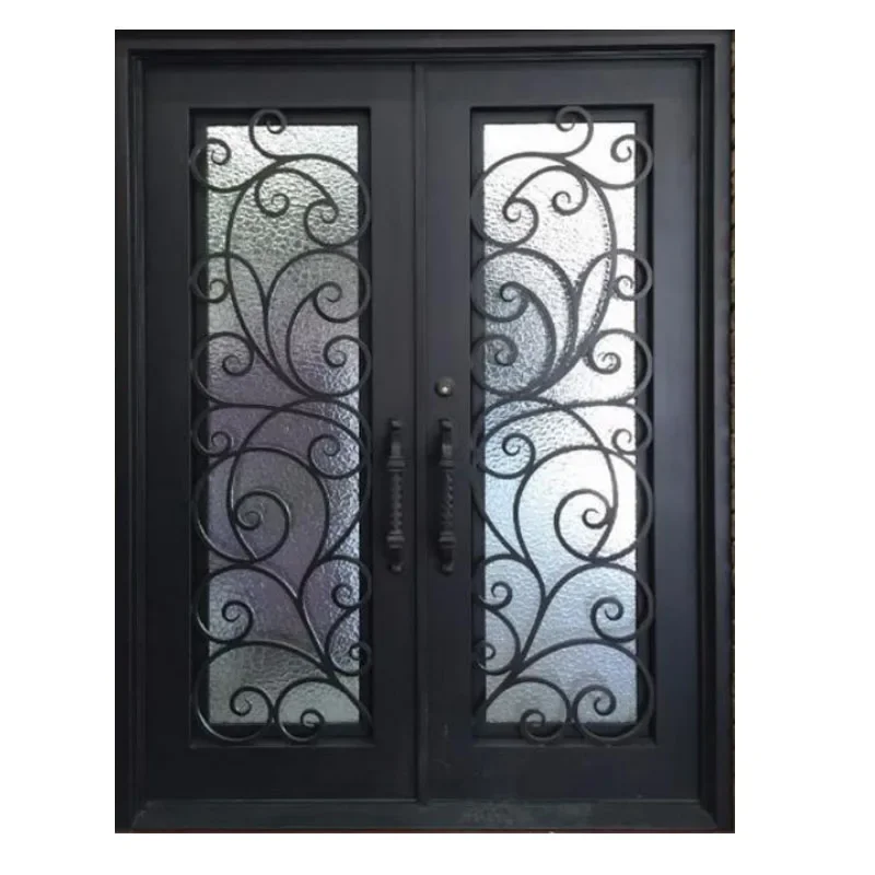 China supplier luxury security double swing wrought iron external front door for house