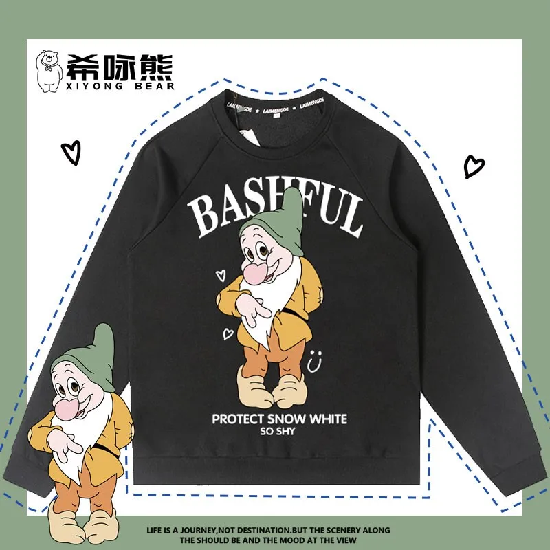 Disney sieben Zwerge Joint Hoodie Frauen Rundhals ausschnitt Herbst losen Mantel kleinen Mann Freizeit kleidung