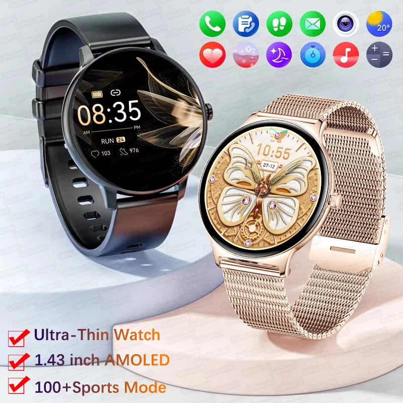 2024New Mode Smart Uhr Frauen 1,43 Zoll AMOLED Display Ultra-dünne Körper Bluetooth Anruf Gesundheit Fitness Tracking Smartwatch männer