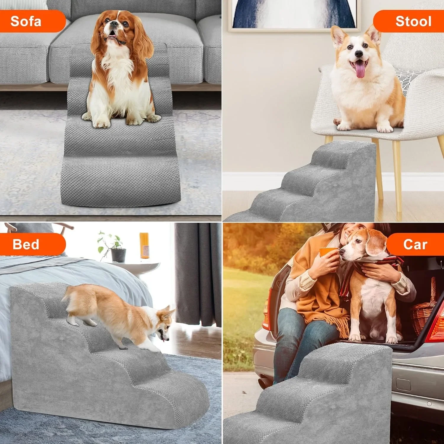 Pet Stairs for Large Dog Cat High Density Soft Foam Small Dog Ramp Ladder Stair Extra Wide Non-Slip Steps for High Bed or Couch