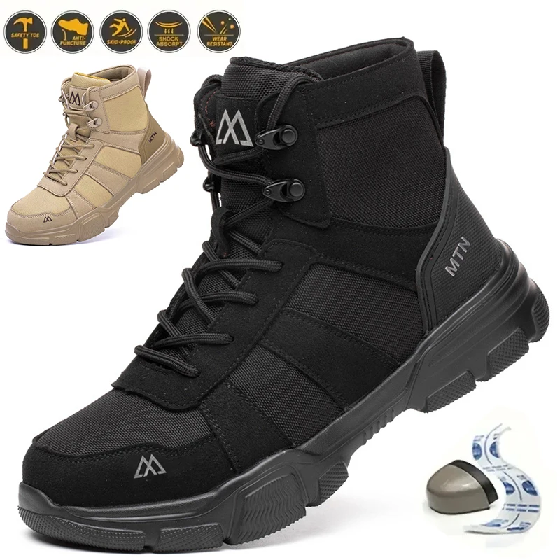 

Indestructible Safety Shoes Men Steel Toe Shoes Anti Smash Puncture-Proof Work Shoes Sneakers Male Fashion High-Top Work Boots