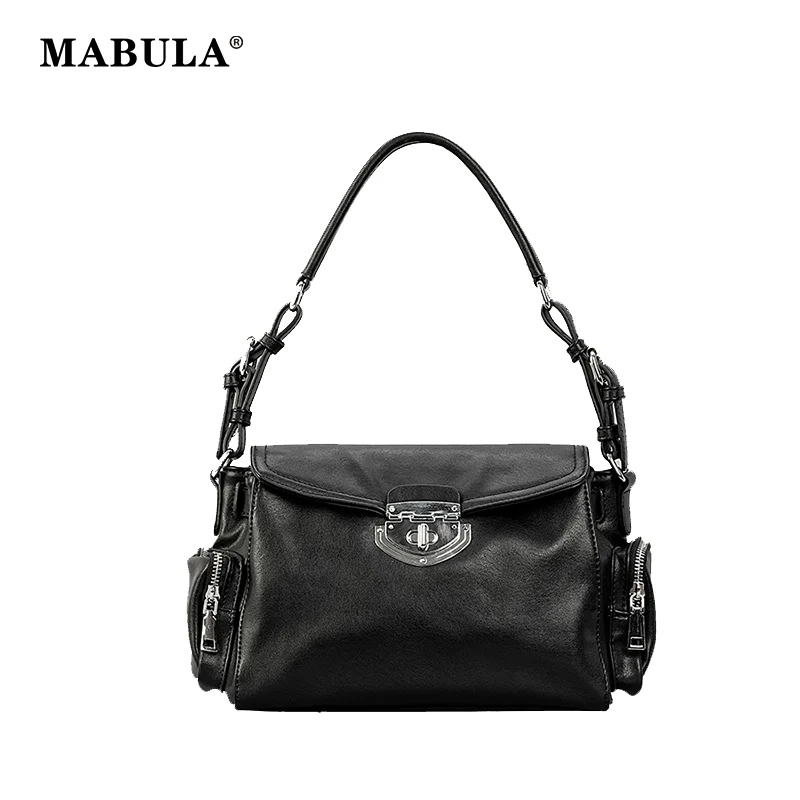 

MABULA PU Leather Pillow Handbag Flap Lock Design Large Capacity Underarm Shoulder Purse For Shopping Work Fashion Crossbody Bag