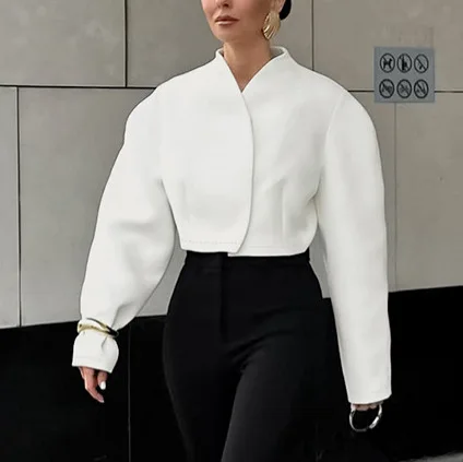 Nouveau 2025 automne mode élégant Simple col en v incurvé à manches longues veste courte ample pour les femmes
