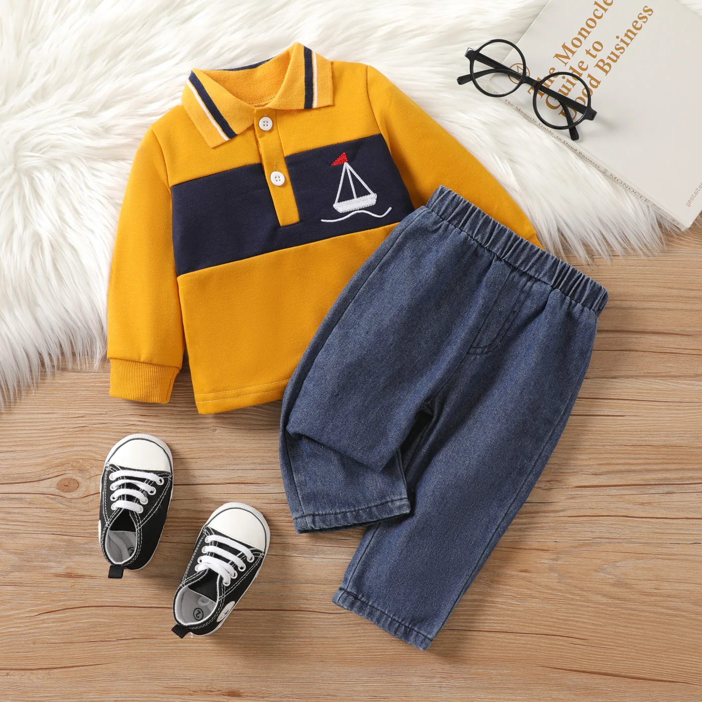 PatPat 2pcs Baby Boy Classic Polo Collar Longsleeve Set