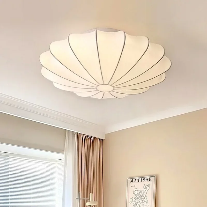 Nordic Wabi Sabi Silk Ceiling Lamp Creative Round Living Room Bar Home Decor Lighting Bedroom LED Light Fixture Changeable