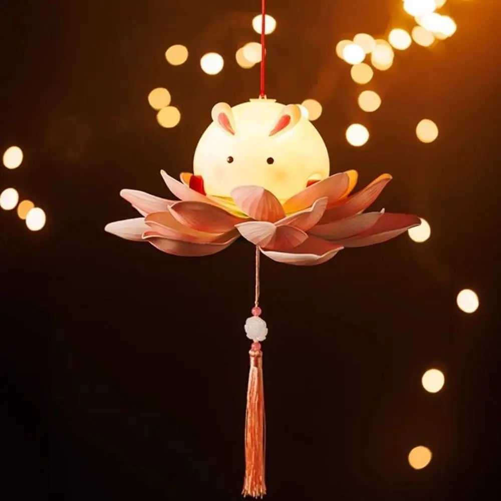 New DIY Mid-Autumn Festival Lantern Glowing Handmade Lotus Rabbit Lamp Mini Handheld Holiday Decoration