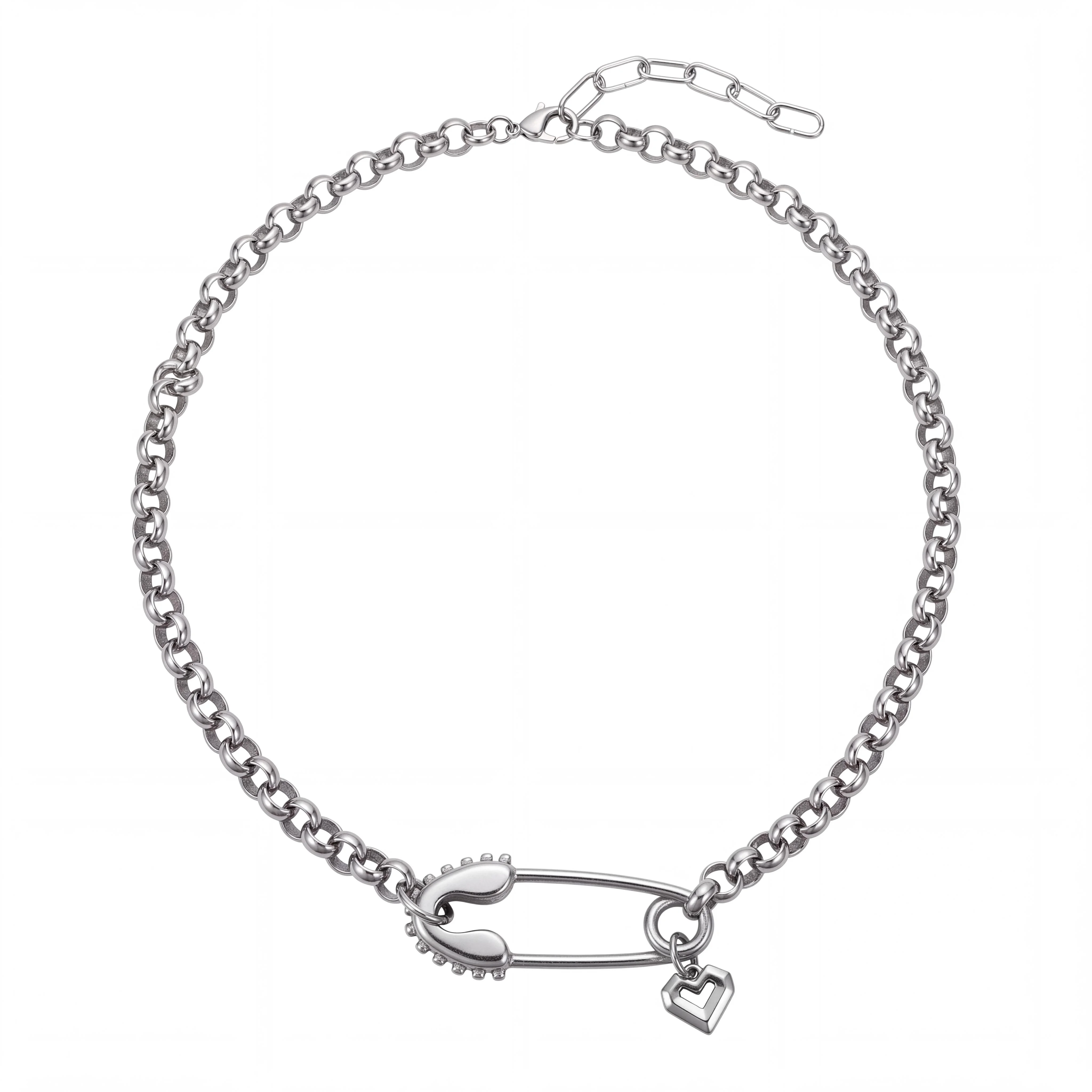 Sicherheitsnadel-Herz-Choker-Halskette aus Edelstahl, Y2K Punk Goth Grunge Statement-Schmuck für Frauen und Männer, Geschenk – Detail 3