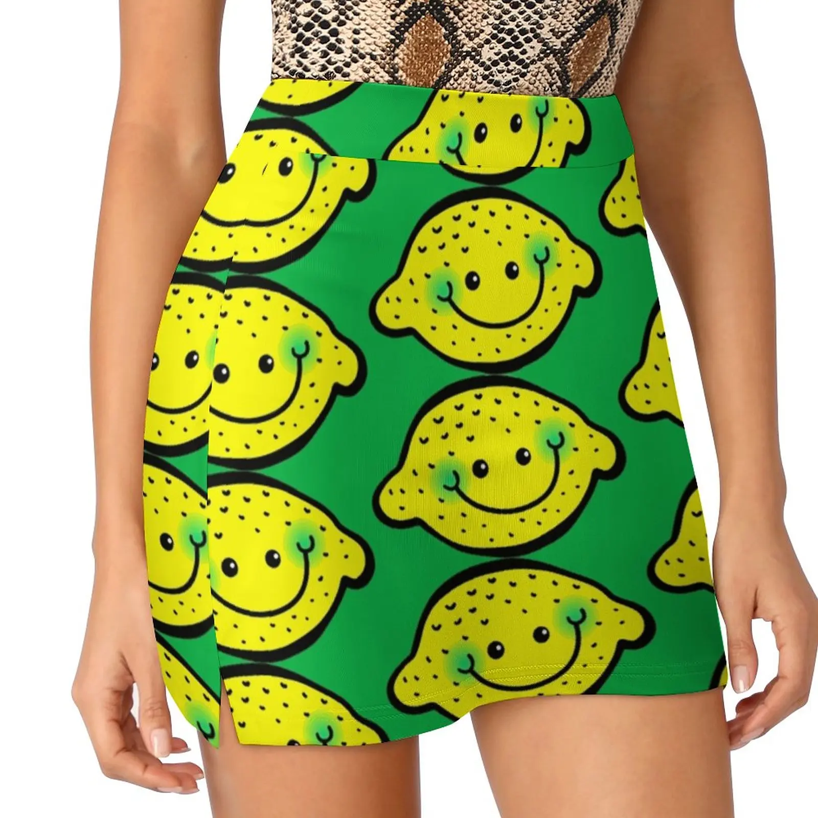 Happy Citrus Lemon Cartoon Doodle Women's skirt With Hide Pocket Tennis Skirt Golf Skirts Badminton Skirts Running skirts Fruit