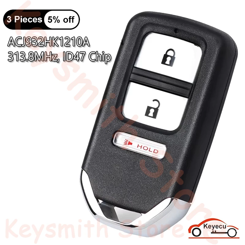 KEYECU 3 Buttons 313.8MHz ID47 Chip for Honda Crosstour 2013 2014 2015 Auto Smart Remote Control Key Fob FCC ID: ACJ932HK1210A