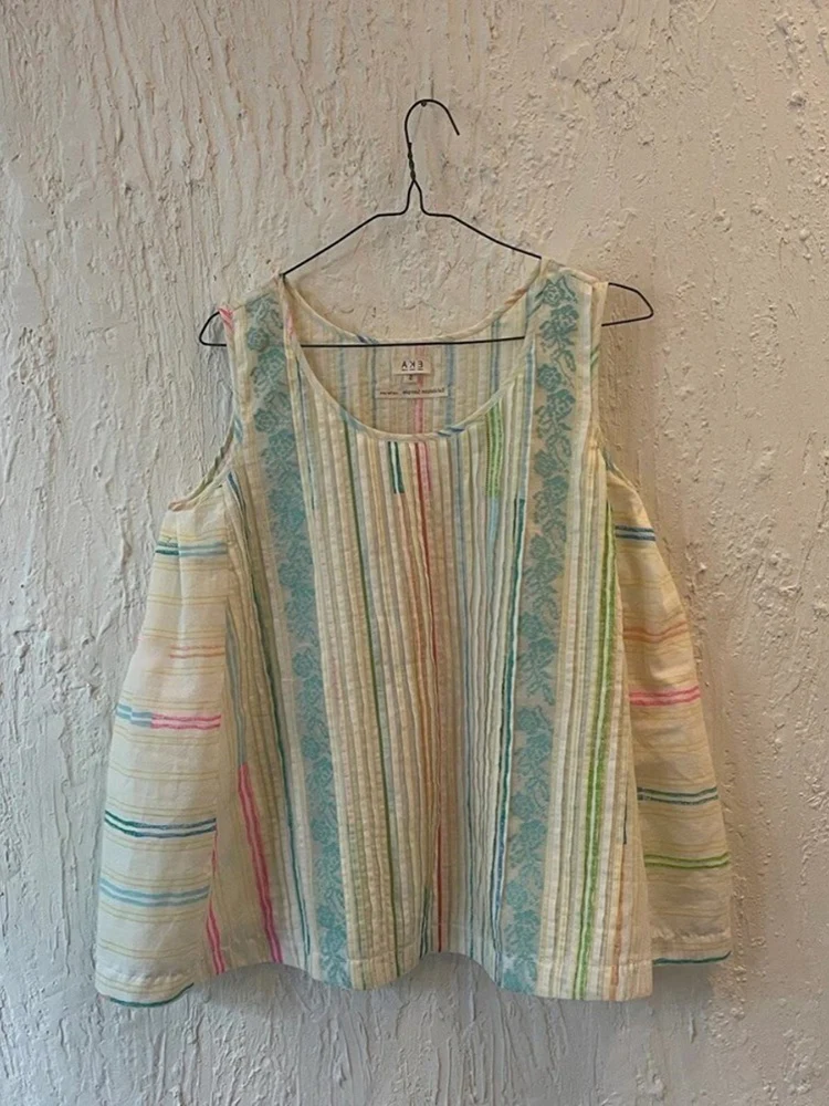 

Summer New Gentle Ele Small Sweet Svel Striped ter Ne Women's Soft Simple Chic Forest System Top