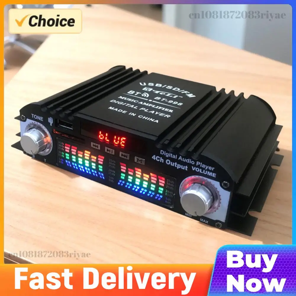 1600W Peak Power Digital 4 Channel Audio Amplifier Remote Control Bluetooth-Compatible Karaoke Player 4 Channel HiFi Stereo AMP