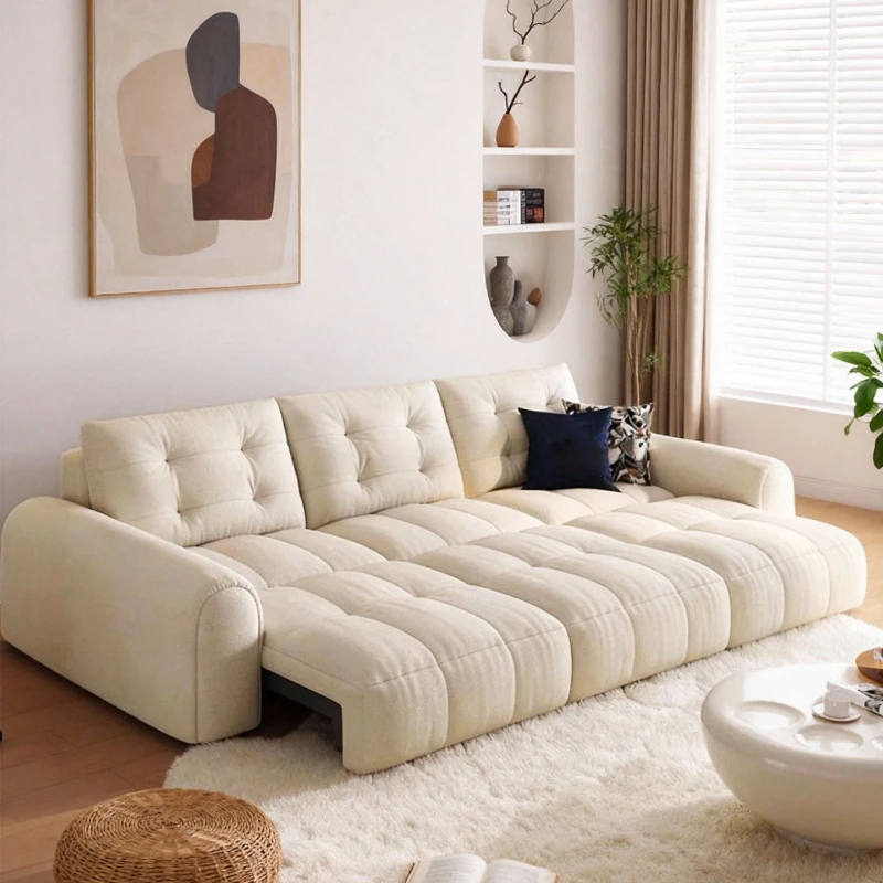 

Electric function sofa bed Small apartment Modern simple retractable straight row puff fabric sofa