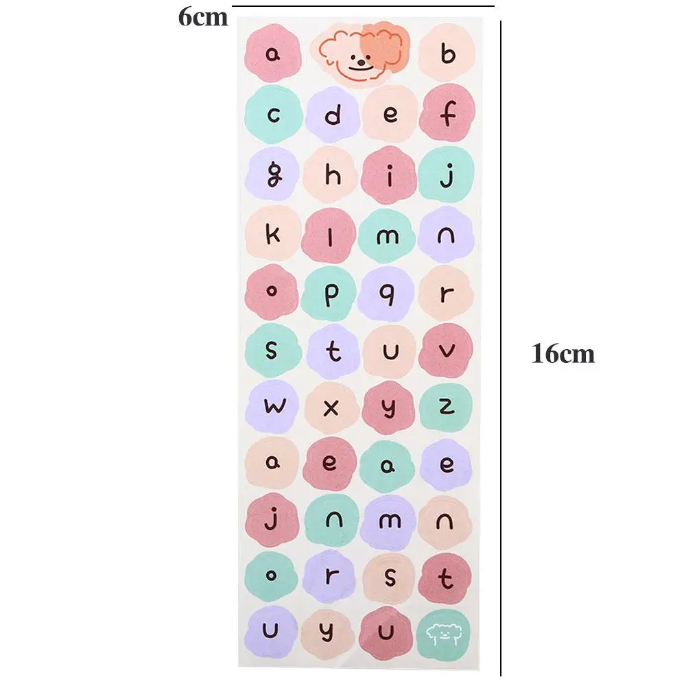 자기 접착 만화 강아지 스티커, 영어 대문자 소문자 알파벳 문구 스티커, 영문 문자 라벨 스티커