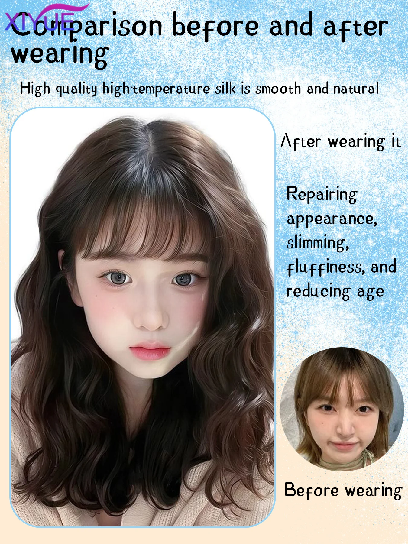 XIYUE Short Wavy Bob Wigs for Women Natural Black Bob Natural Synthetic Wig with Bangs for Girl Daily Cosplay Use Heat Resistant