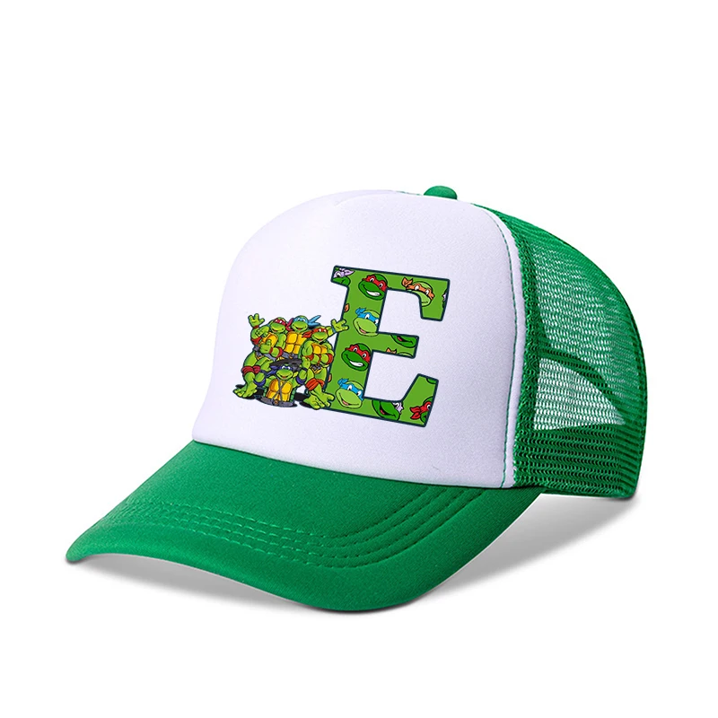 Ninja Turtles ragazzi ragazze berretti da Baseball lettere A-Z bambini estate cappello a rete traspirante simpatico cartone animato Anime Sunbonnet