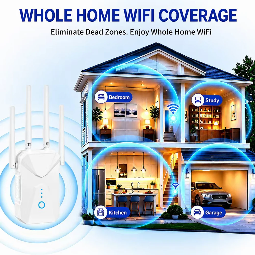 AC1200 Wireless WiFi Repeater, 300Mbps or 1200Mbps WIFI Extender Signal Booster 2.4G&5G Dual-band Network,WiFi Amplifier Router