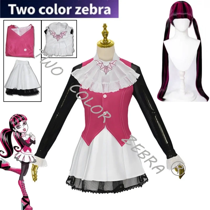 

Monster Fantasy High Draculaura Cosplay Costume Dress Wig Full Set Halloween Carnival Party Fancy Roleplay Vampire Outfits