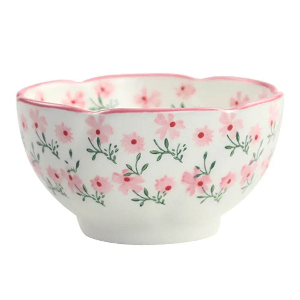 New Pretty Cute and Playful Style High Temperature Firing Manual Ceramic Rice Bowl Set Tableware Underglaze Colour Salad Ramen