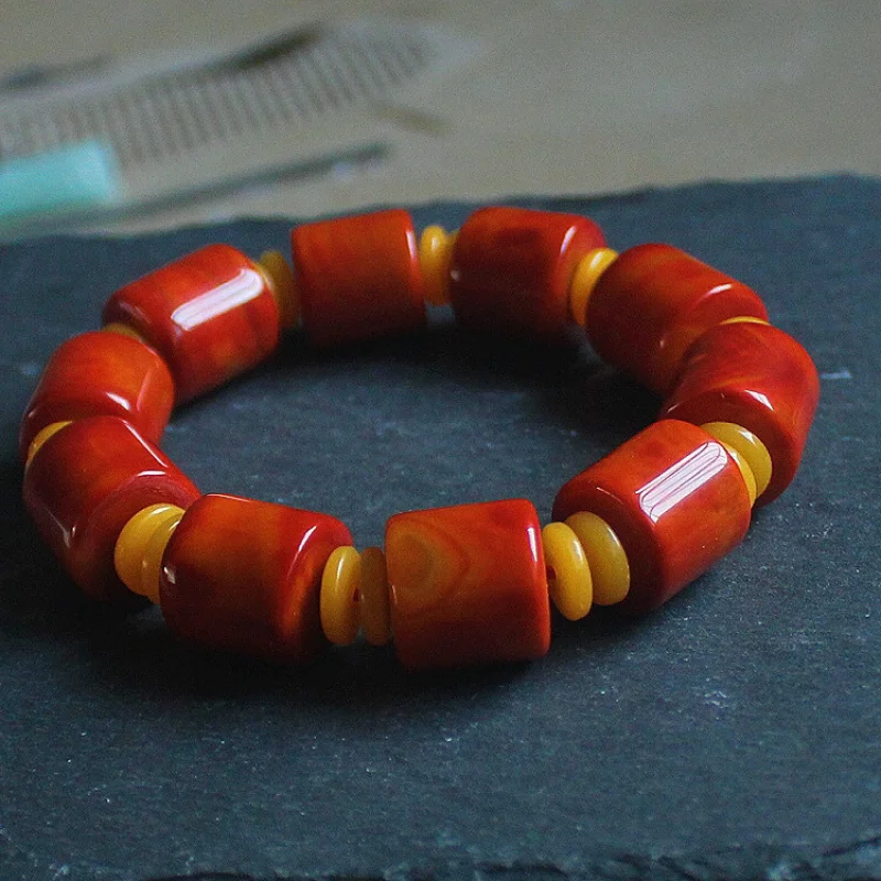 

Браслет из агата Nanhong с круглыми бусинами, пламя, красная шелковая вена, без жала, чистый натуральный Baoshan Nanhong, свободные бусины