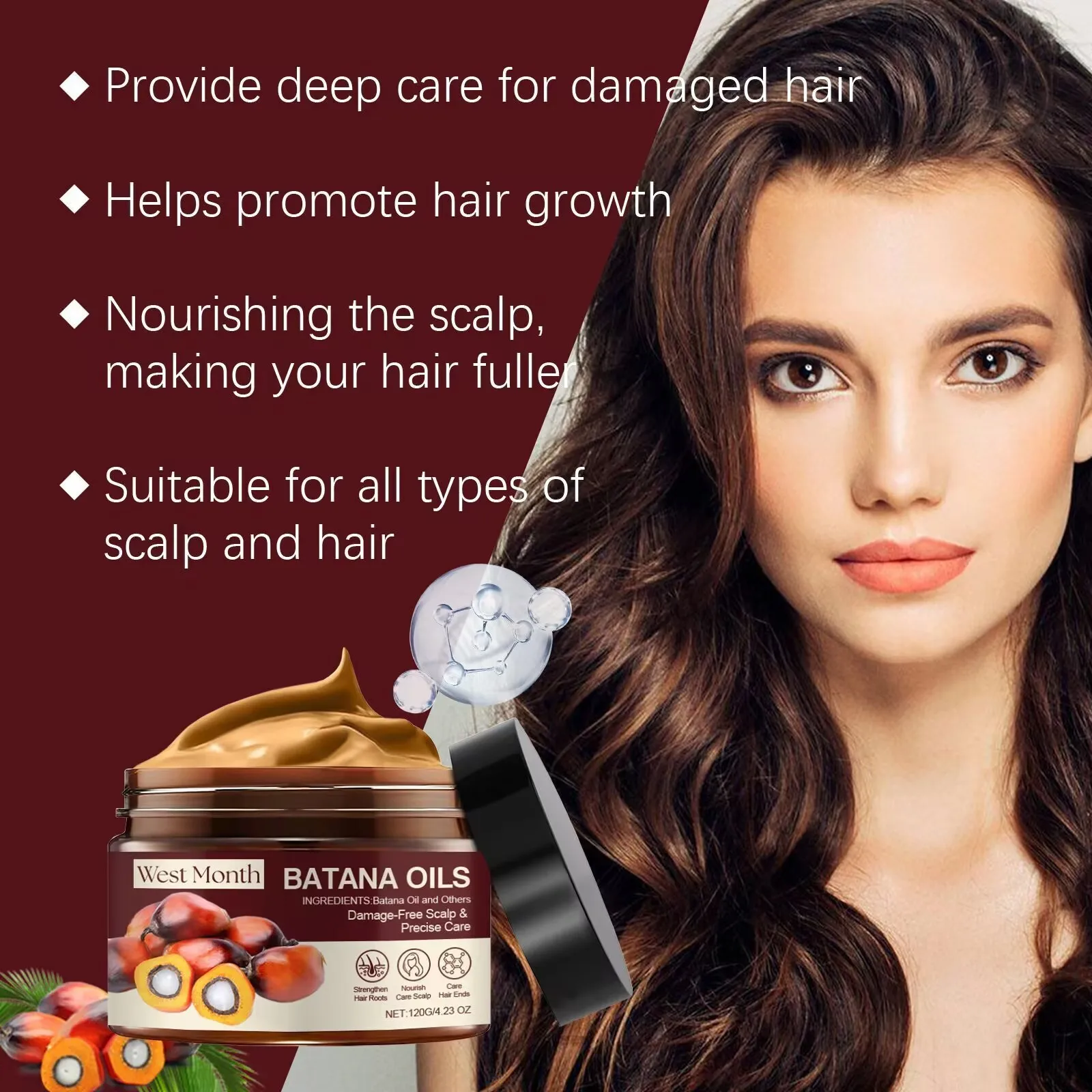 West&Month Batanaz Hair Nourishing Mask - Improves Dry, Frizzy Hair, Repairs, Brightens, and Smoothens Hair