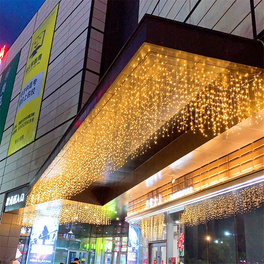 8 โหมดคริสต์มาสกลางแจ้งไฟตกแต่ง Garland 4 เมตร Droop 0.4-0.6m Led Icicle Curtain String Light วันหยุดปีใหม่โคมไฟ