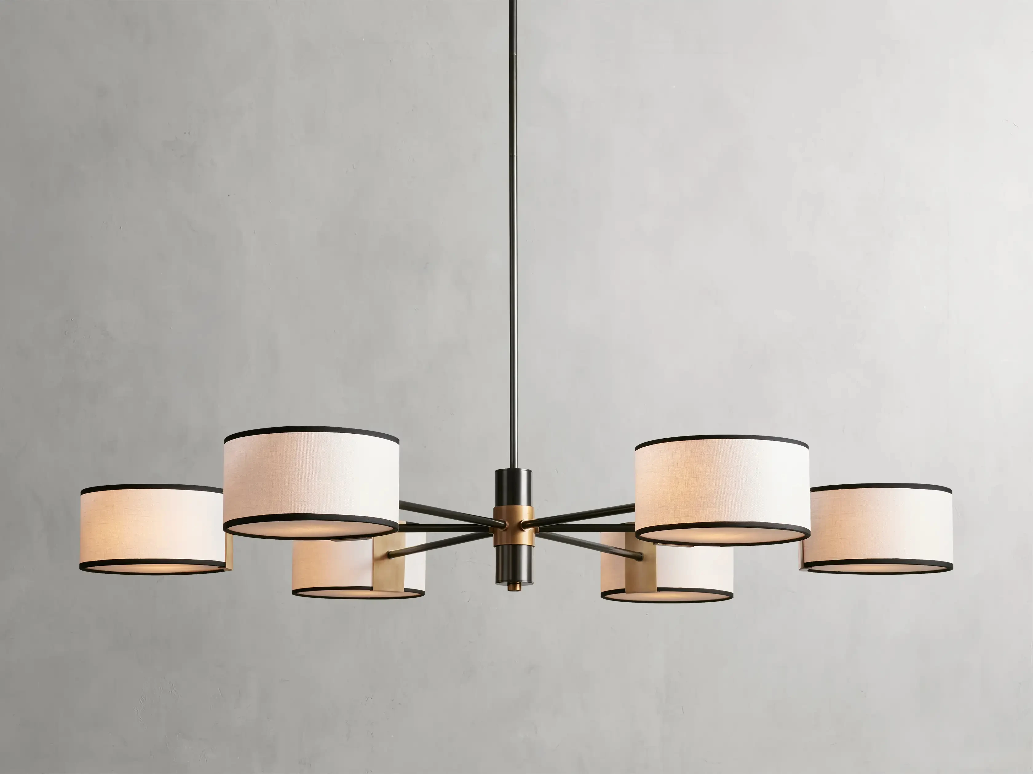 Line Chandelier White Linen Shade with Black Trim Hanging Ceiling Light Lobby Kitchen Table Daphne Fabric Linear Chandelier
