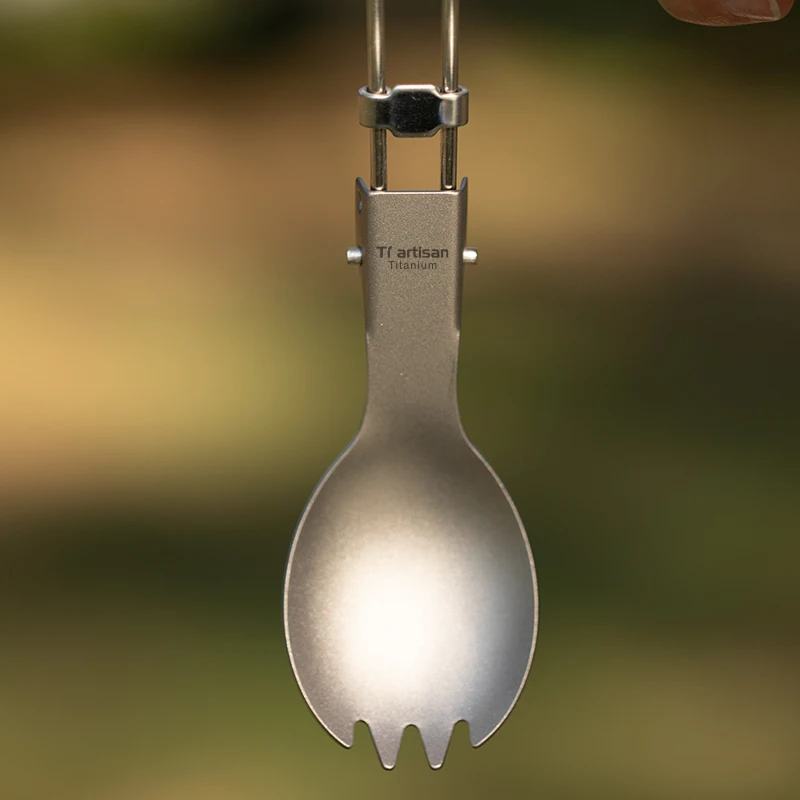 Tiartisan Titanium Spoon Spork Ultralight Portable Cutlery Foldable Handlle Tableware for Outdoor Camping