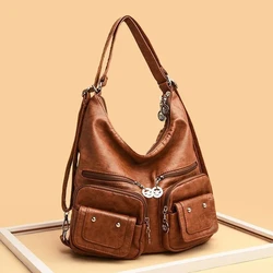 Female Multifunctional Handbag Casual Large Capacity Hobos Bag For Women Travel Shoulder Bags Totes PU Leather Crossbody Bag