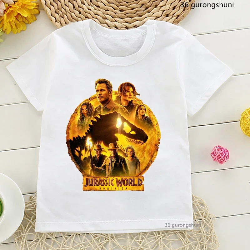 2024 Newly Movie Jurassic World 3 Dominion Printed Children'S Clothing Tshirt Cute Jurassic Dinosaur Tshirt Summer Boys Girl Top