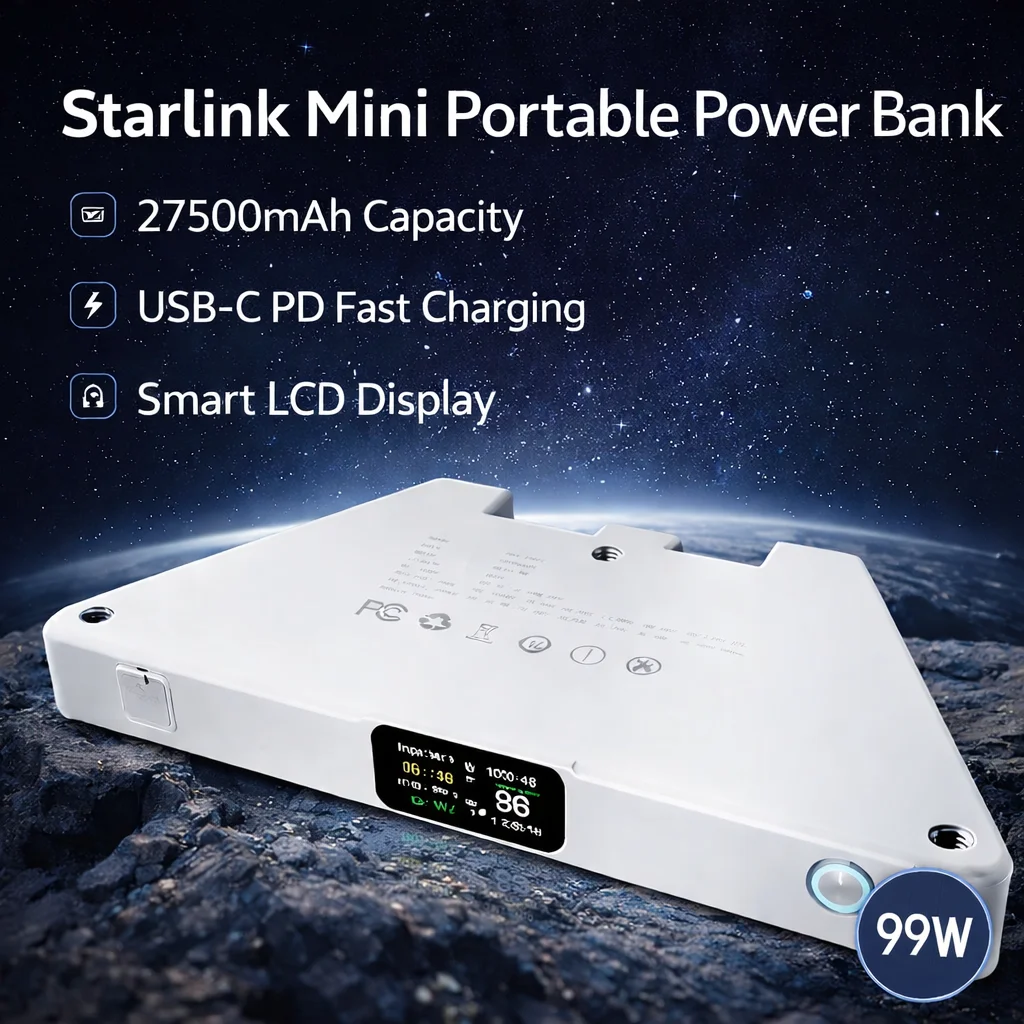 New 35000Mah 129Wh High Power Bank for Starlink Mini Pd Usb-C Lcd Display Portable Battery Smart App Dc Cable Portable Charger