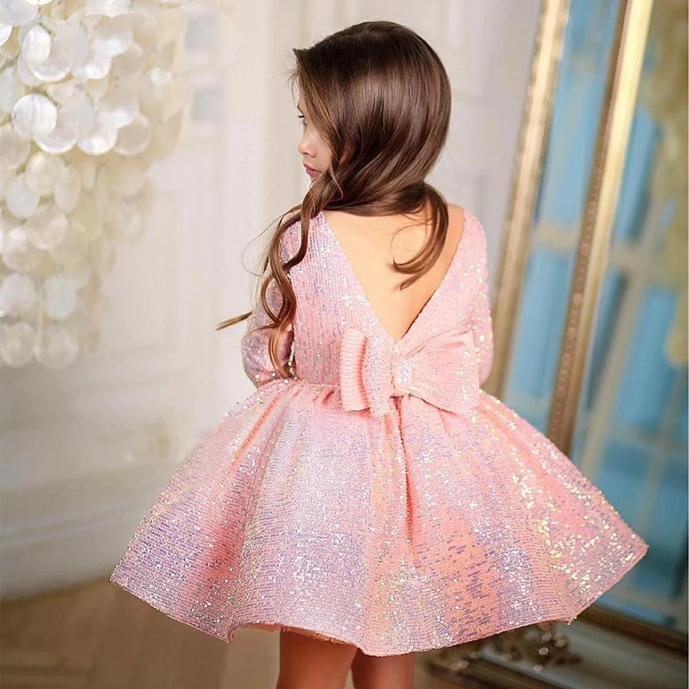 

Formal Bridesmaids Sequins 1 Year Baby Girl Birthday Dress Elegant Fluffy Bow Party Wedding Princess Dresses Baptism Costumes