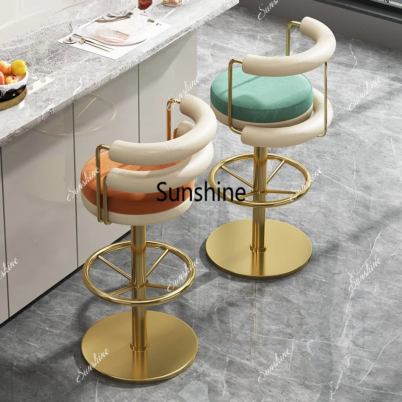 Luxury Golden Stainless Steel Bar Stools High-Quality Metal Frame Velvet Upholstered Chair Furniture for Commercial/Home Use