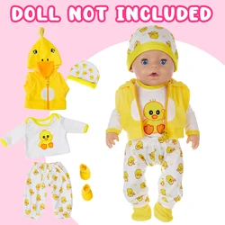 Doll Clothes 18Inch/45cm Cute Yellow Duck Jacket Hoodie Pants Baby Born Doll Rebirth Doll Clothes Accessory Doll Girl Gift