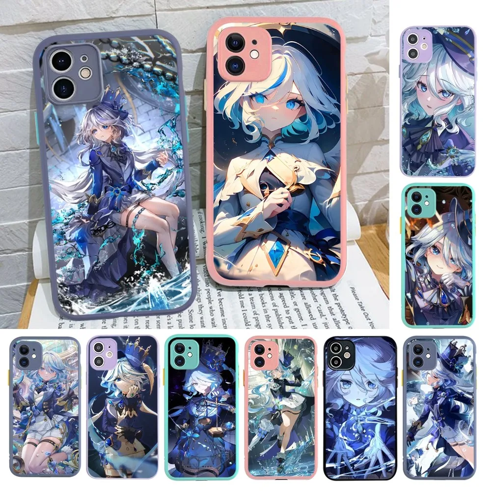 Hot Genshin Impact Focalors Phone Case for iPhone 14 11 12 13 Mini Pro Max 8 7 Plus X XR XS MAX Translucent Matte Cover