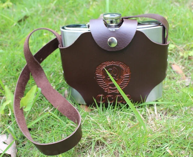 

304 Stainless Steel Proof Kettle Pot Hip Flask Large Capacity 32 oz Leather Thickening Whiskey Wine Bottle Gifts JZ 1112