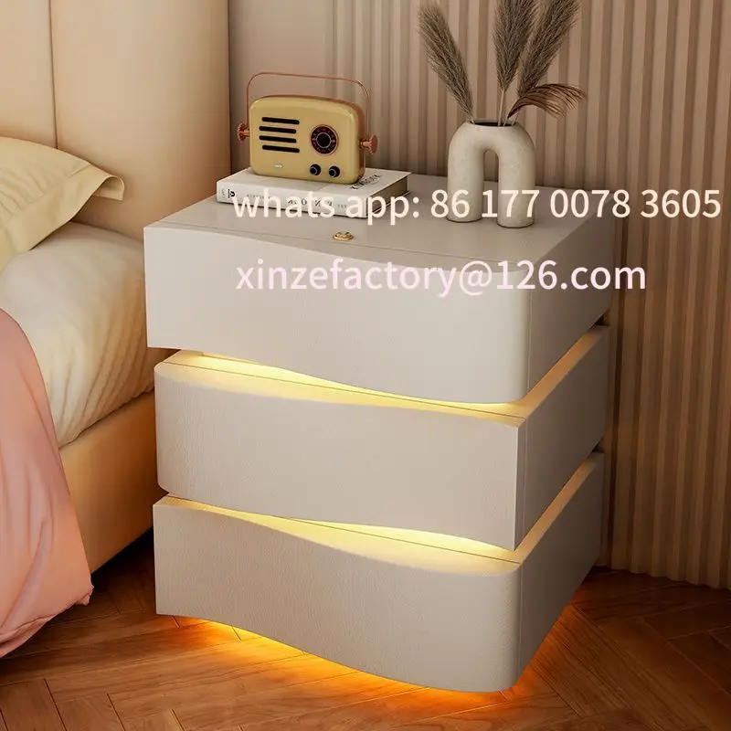 

Customizable smart bedside table Solid wood home bedroom Simple modern light luxury high-end bedside cabinet Small
