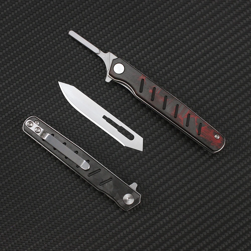 Tunafire Carbon Fiber Surgical Scalpel Folding Knife Professional Outdoor Portable Small Pocket Knives with 10 Replaceable Blade