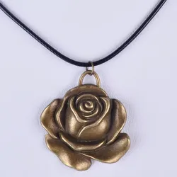 36*31Mm Vintage Antique Bronze Metal Rose Flower Pendant Necklace Women Choker Wax Cord Rope Necklace Jewelry Fashion Jewellery