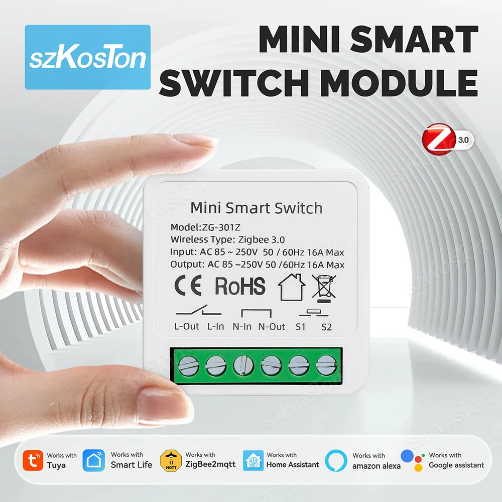 Tuya Zigbee3.0 Mini Smart Breaker Switch 2 Way Control 16A Switch Smart Home Relay Automation for 2MQTT Alexa Google Smart Life