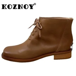 Koznoy 3cm nowe botki z naturalnego płaskie buty ze skóry naturalnej krowiego na platformie wiosenne mokasyny kowbojki damskie jesienne buty