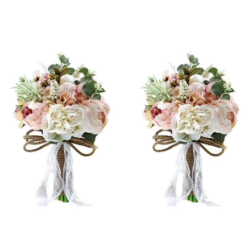 

ABXF-2X Artificial Peony Rose Flower Bouquet For Bride Bridesmaid Handmade Wedding Bouquet Silk Bridal Bouquet Holding Flower