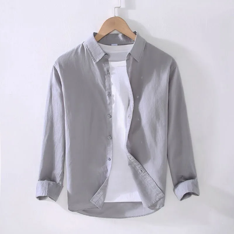 

Long Sleeve Linen Cotton Casual Shirt Men's Spring Autumn Loose Fit Color Thin Style Fashionable Top for Daily Wear