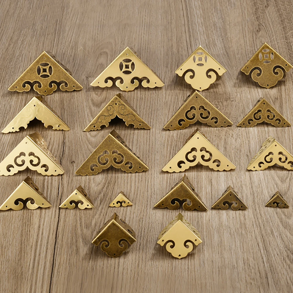 2Pcs Brass Corner Protection Wooden Box Table Cabinet Anti-Collision Fixing Plate Decorative Furniture Metal Triangle Code
