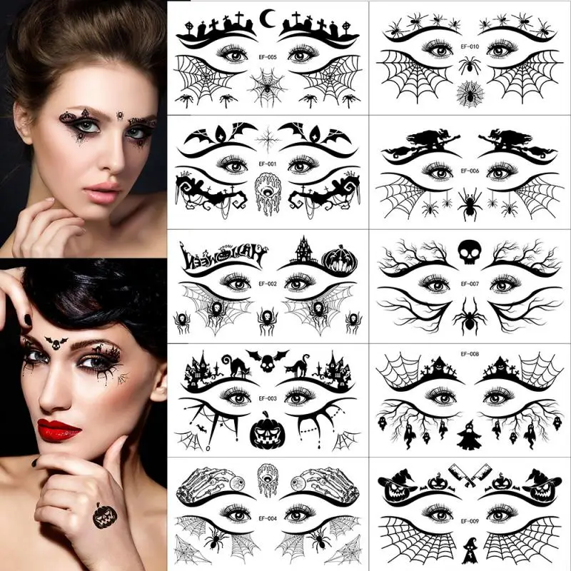 

10pcs/set Halloween Horror Pumpkin Spider Face Temporary Tattoo Sticker Fake Tattoos Stickers Waterproof For Party Toys