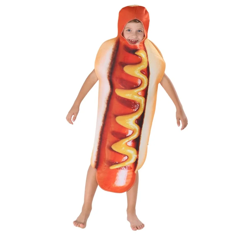 Hot-Dog-Kostüme für Erwachsene und Kinder, lustiger 3D-Druck, Halloween, Essen, Wurst, Männer, Frauen, Jungen, Unisex, einteiliges Kostüm, Karneval, Overall