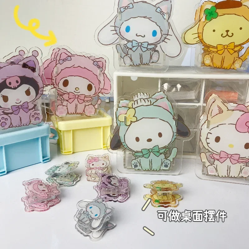 Cute Cartoon Acrylic Sanrio Hellokitty Kuromi MyMelody Pen Holder Student Supplies Transparent Multi-functional StorageOrnaments