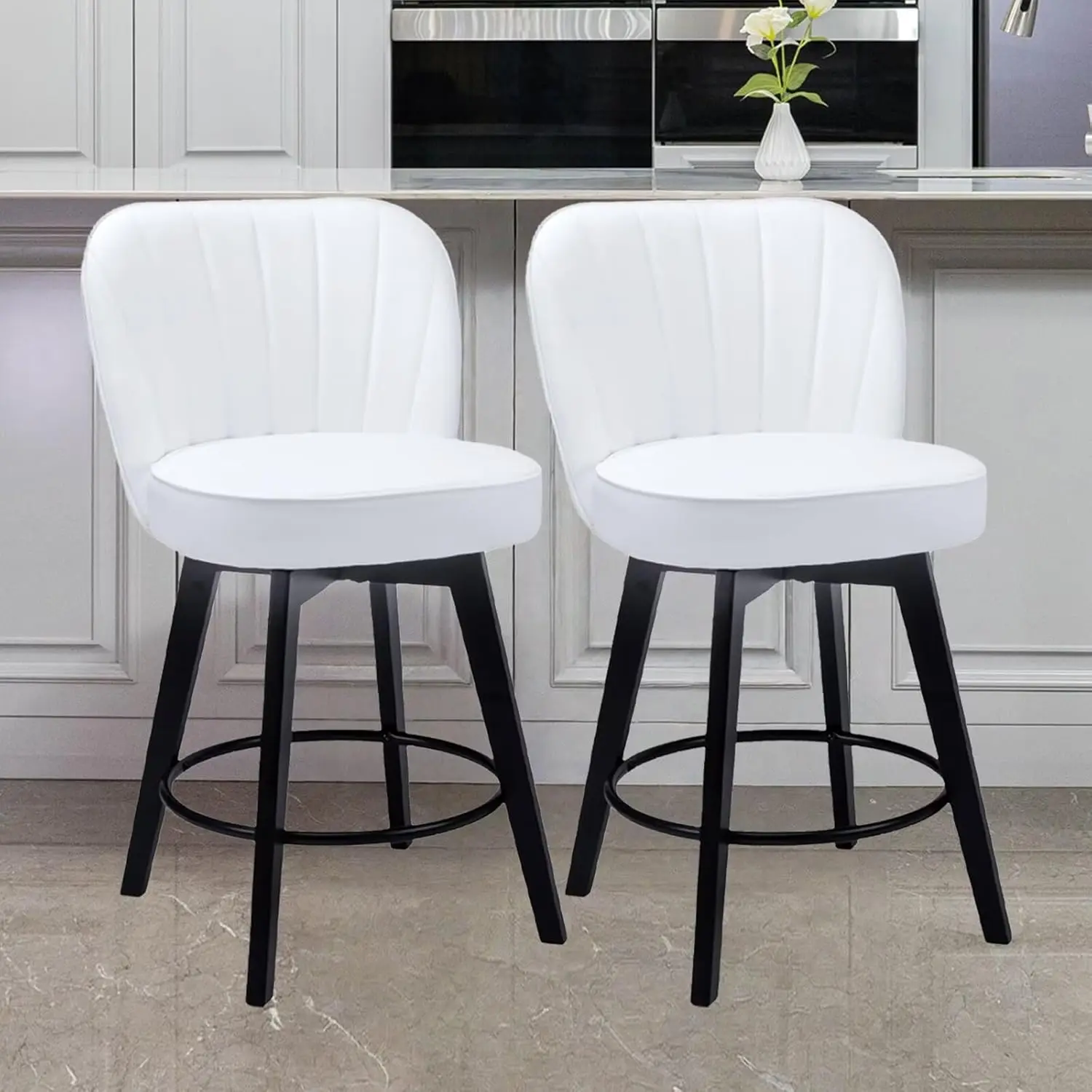

Bar Stools Set of 2, PU Leather Barstools, 26 Inch Upholstered Counter Stools with Backrest and Footrest, Swivel Counte